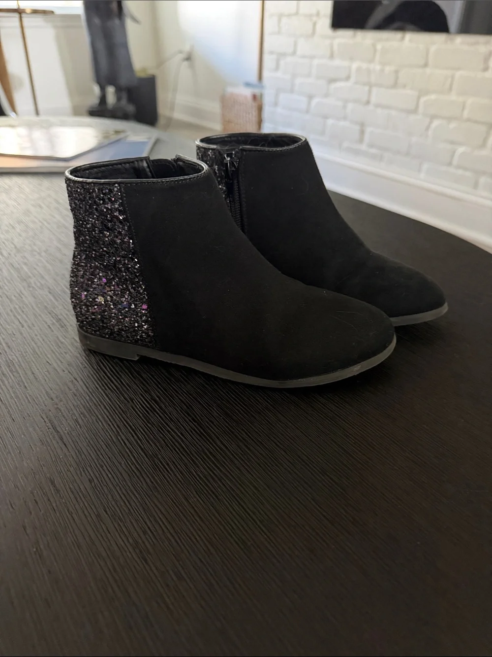 Jcrew size K13 - Black Suede Ankle Boots with Glitter Heel Accent